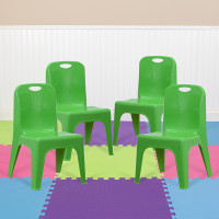 Flash Furniture 4-YU-YCX4-011-GREEN-GG 4 Pack Green Plastic Stackable School Chair with Carrying Handle and 11'' Seat Height